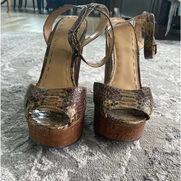 Nine West python and cork ankle strap heels - Picture 2 of 6